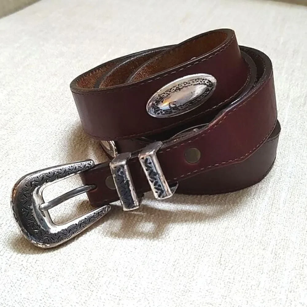 Brighton Men's Brown Leather Belt with Silver Buckle and Tip Size 42